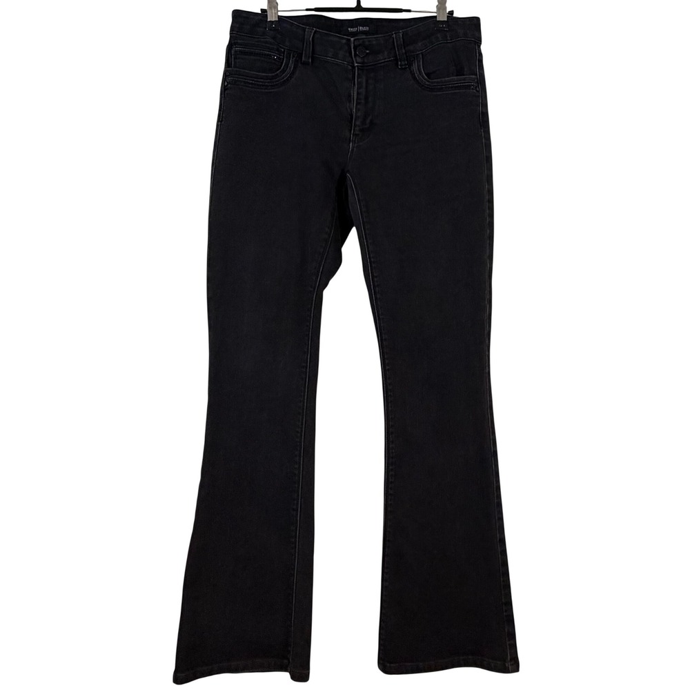 White House Black‎ Market Skinny Flare Jeans Black Rhinestone Trim Size 8R Y2K
